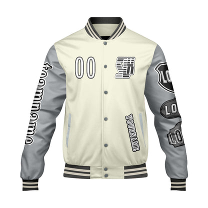 Custom White Grey Letterman Varsity Jacket Personalized Embroidery Printing