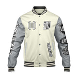 Custom White Grey Letterman Varsity Jacket Personalized Embroidery Printing