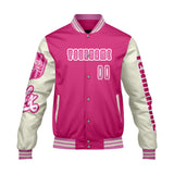 Custom Pink White Letterman Varsity Jacket Personalized Embroidery Printing