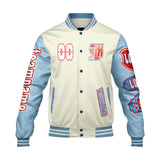 Custom White Blue Letterman Varsity Jacket Personalized Embroidery Printing