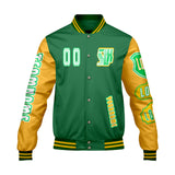 Custom Green Yellow Letterman Varsity Jacket Personalized Embroidery Printing