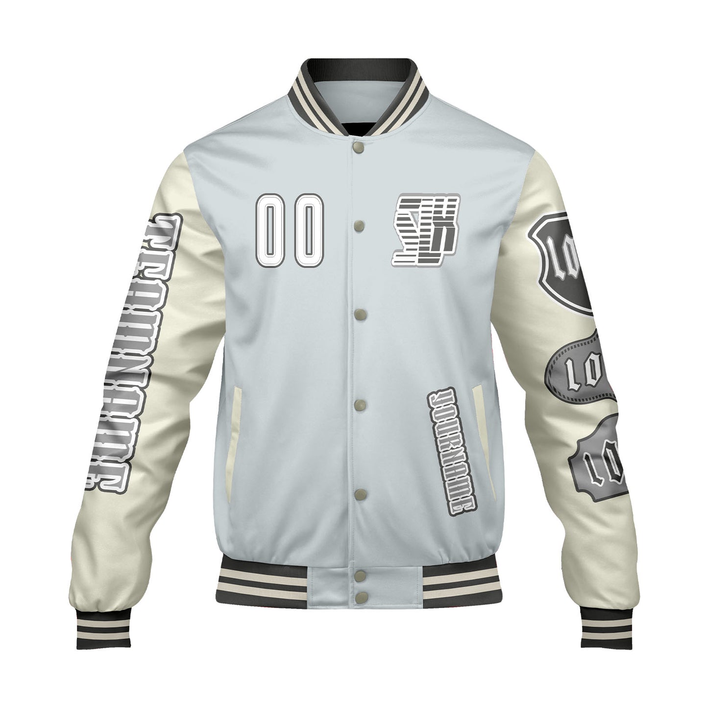 Custom Grey White Letterman Varsity Jacket Personalized Embroidery Printing