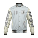 Custom Grey White Letterman Varsity Jacket Personalized Embroidery Printing