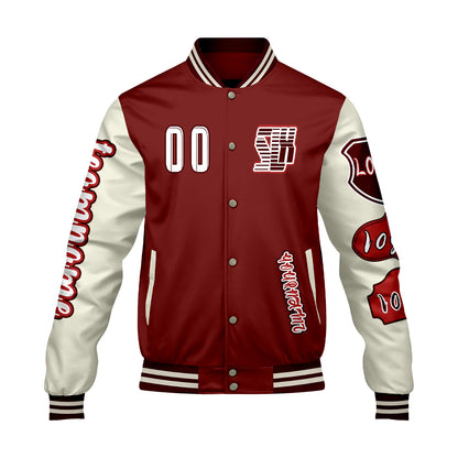 Custom Red White Letterman Varsity Jacket Personalized Embroidery Printing