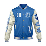 Custom Blue White Letterman Varsity Jacket Personalized Embroidery Printing
