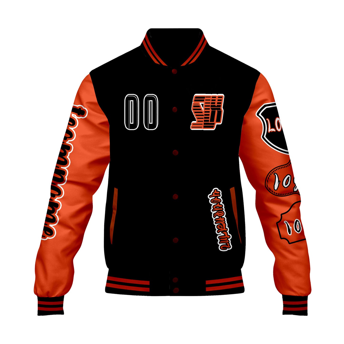 Custom Black Orange Letterman Varsity Jacket Personalized Embroidery Printing