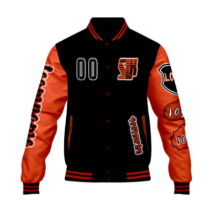 Custom Black Orange Letterman Varsity Jacket Personalized Embroidery Printing