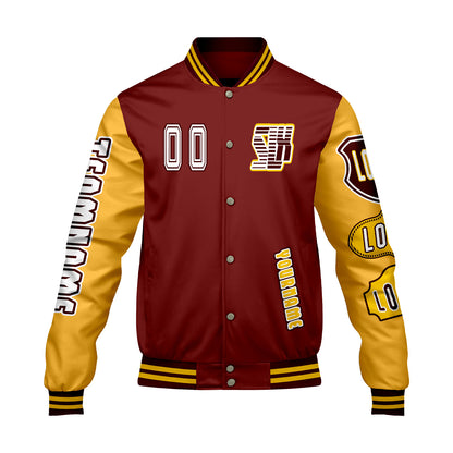 Custom Red Yellow Letterman Varsity Jacket Personalized Embroidery Printing