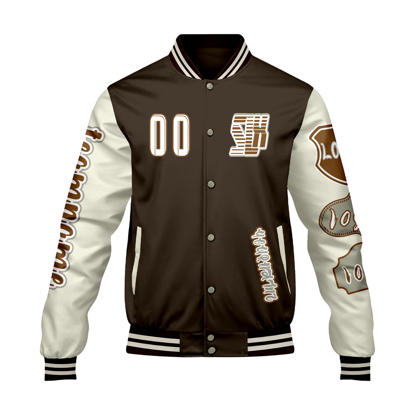 Custom Brown White Letterman Varsity Jacket Personalized Embroidery Printing