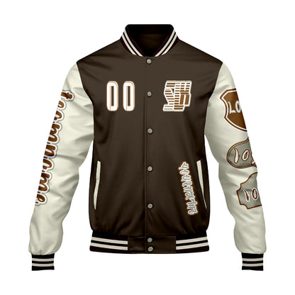 Custom Brown White Letterman Varsity Jacket Personalized Embroidery Printing