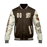 Custom Brown White Letterman Varsity Jacket Personalized Embroidery Printing