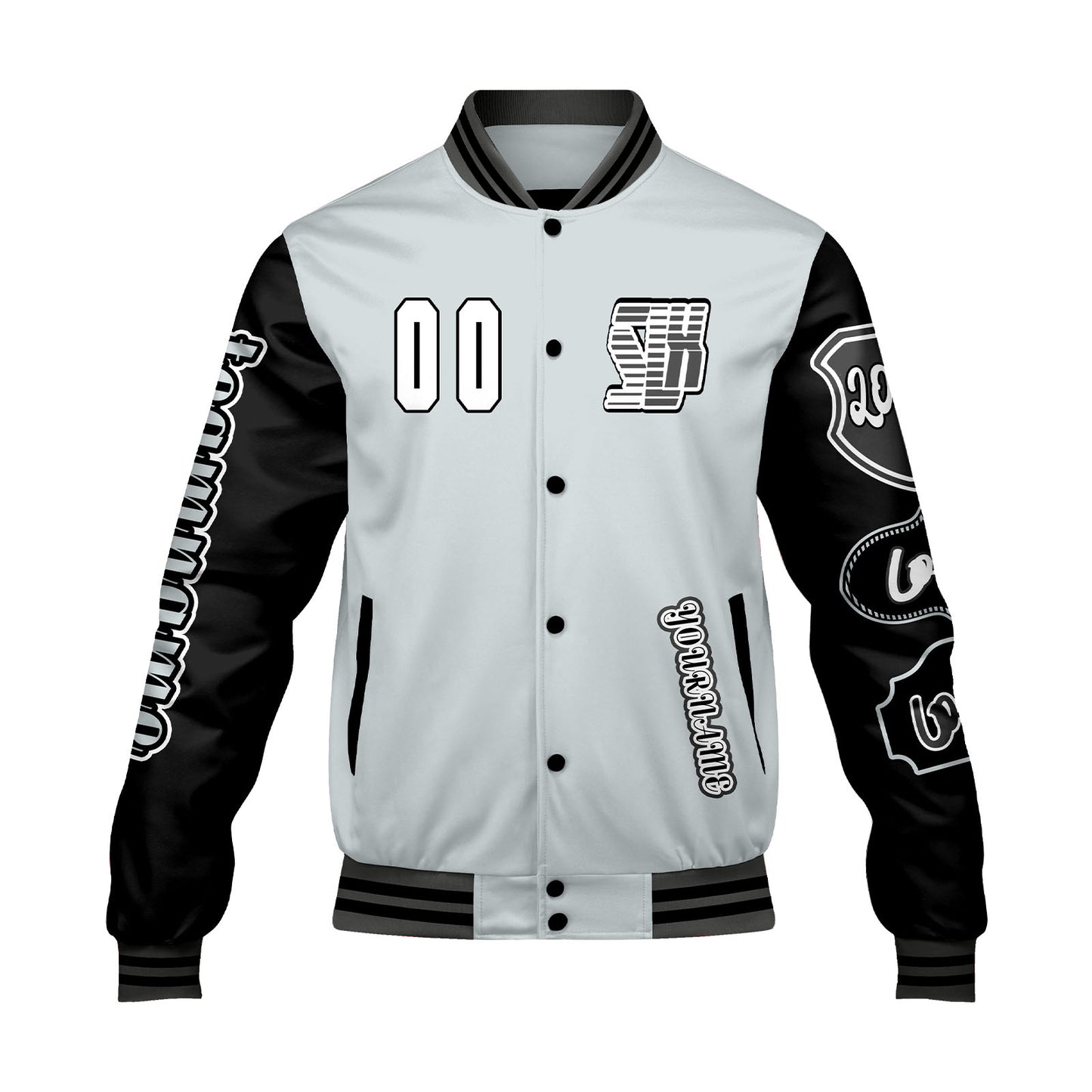 Custom Grey Black Letterman Varsity Jacket Personalized Embroidery Printing