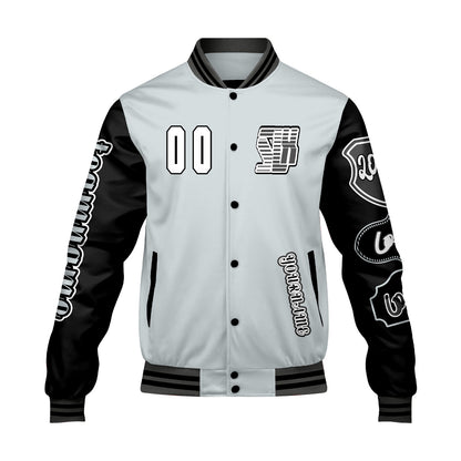 Custom Grey Black Letterman Varsity Jacket Personalized Embroidery Printing
