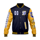 Custom Navy Yellow Letterman Varsity Jacket Personalized Embroidery Printing