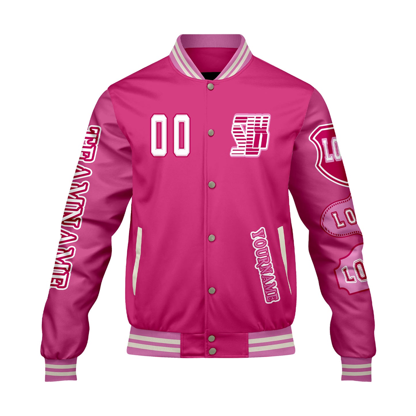 Custom Pink Letterman Varsity Jacket Personalized Embroidery Printing