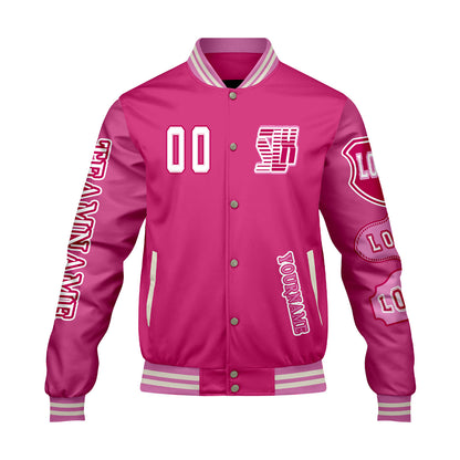 Custom Pink Letterman Varsity Jacket Personalized Embroidery Printing