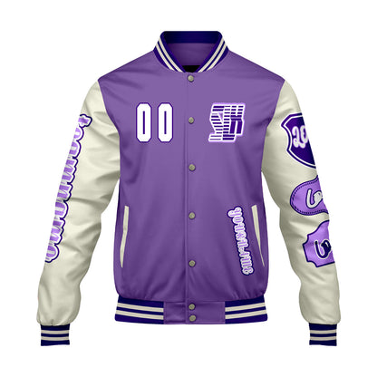 Custom Purple White Letterman Varsity Jacket Personalized Embroidery Printing