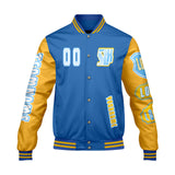Custom Blue Yellow Letterman Varsity Jacket Personalized Embroidery Printing