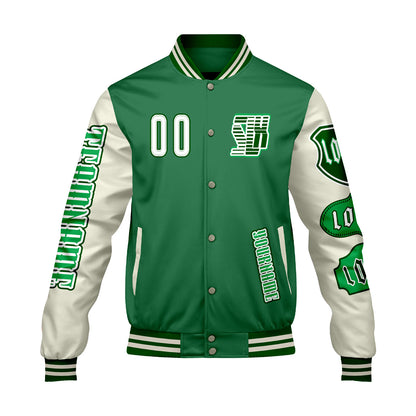 Custom Green White Letterman Varsity Jacket Personalized Embroidery Printing