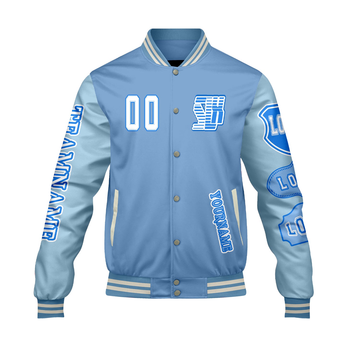 Custom Blue Letterman Varsity Jacket Personalized Embroidery Printing