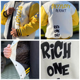 Custom Varsity Jacket Letterman jacket for Men, Women and Youth Black White Yellow