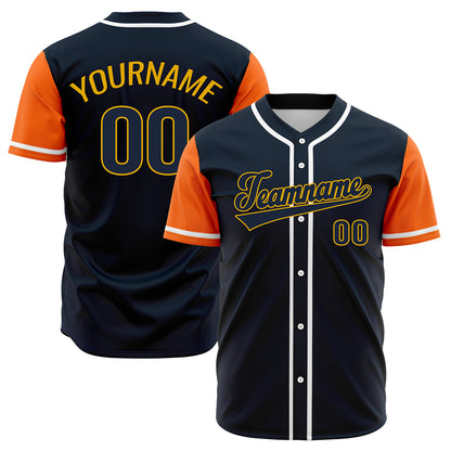Custom Dark Blue Orange Hip Hop Baseball Jersey Stitched Printed - Personalized Name Number Shirts #BB-0919-0052
