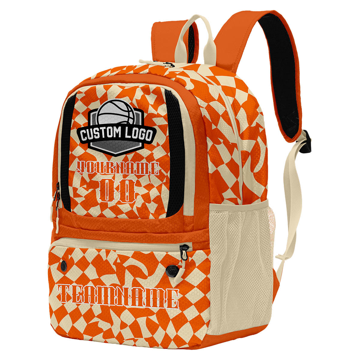 Custom Orange Beige Basketball Soccer Backpack Personalized Player Names Numbers Team Logo #BB-0919-0023