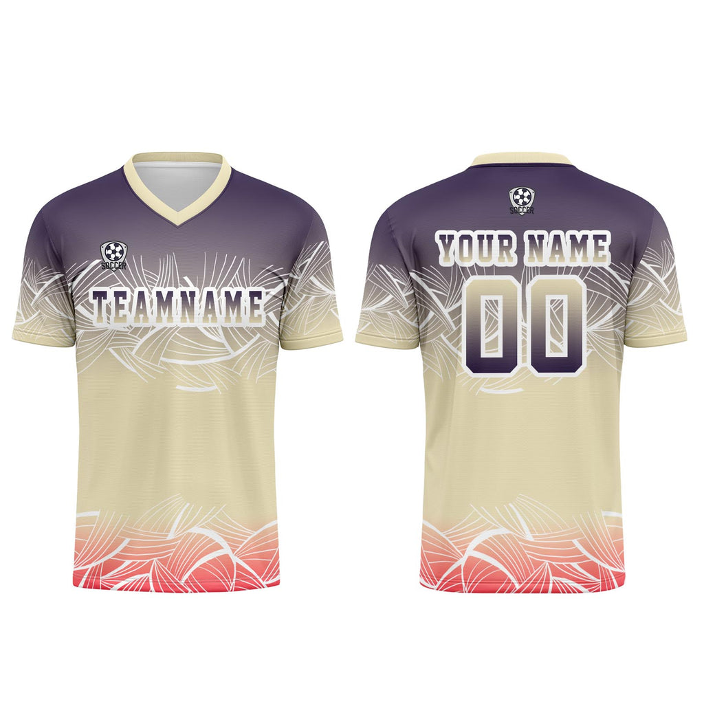 Custom Beige Purple Soccer Uniform Jersey Kids Adults Personalized Set Jersey Shirt