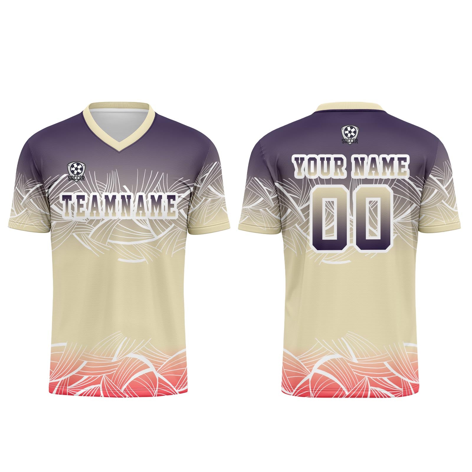 Custom Beige Purple Soccer Uniform Jersey Kids Adults Personalized Set Jersey Shirt