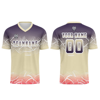 Custom Beige Purple Soccer Uniform Jersey Kids Adults Personalized Set Jersey Shirt