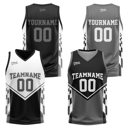 Custom Black Grey Reversible Basketball Suit for Adults and Kids Personalized Jersey