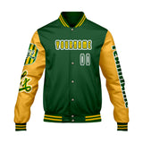 Custom Green Yellow Letterman Varsity Jacket Personalized Embroidery Printing