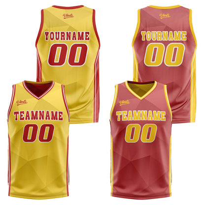 Custom Yellow Red Reversible Basketball Suit for Adults and Kids Personalized Jersey