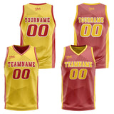 Custom Yellow Red Reversible Basketball Suit for Adults and Kids Personalized Jersey