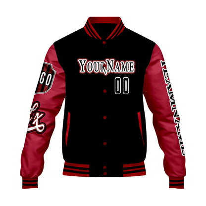 Custom Black Red Letterman Varsity Jacket Personalized Embroidery Printing