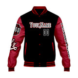 Custom Black Red Letterman Varsity Jacket Personalized Embroidery Printing