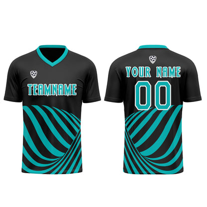 Custom Black Teal Uniform Jersey Kids Adults Personalized Set Jersey Shirt