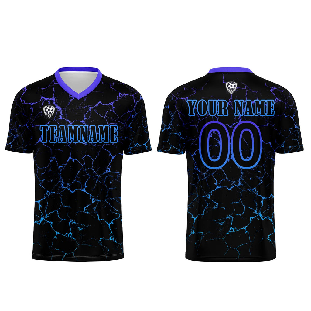 Custom Black Blue Soccer Uniform Jersey Kids Adults Personalized Set Jersey Shirt