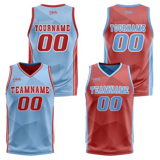Custom Blue Red Reversible Basketball Suit for Adults and Kids Personalized Jersey
