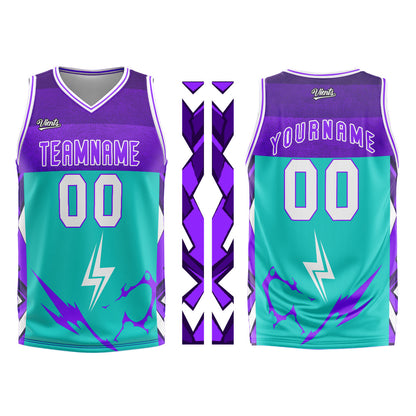 Custom Cyan Purple Basketball Jersey Uniform Suit Printed Your Logo Name Number