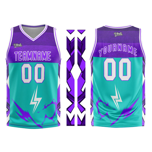 Custom Cyan Purple Basketball Jersey Uniform Suit Printed Your Logo Name Number