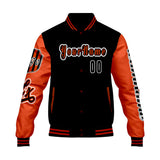 Custom Black Orange Letterman Varsity Jacket Personalized Embroidery Printing