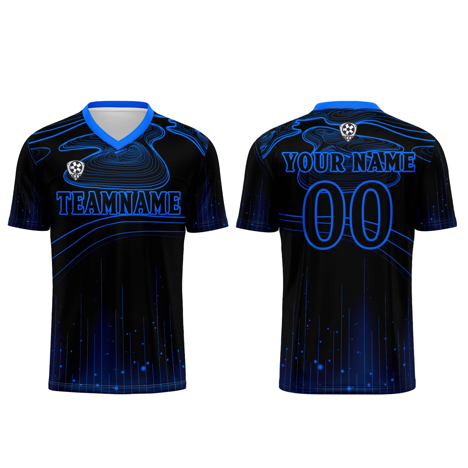 Custom Black Blue Soccer Uniform Jersey Kids Adults Personalized Set Jersey Shirt