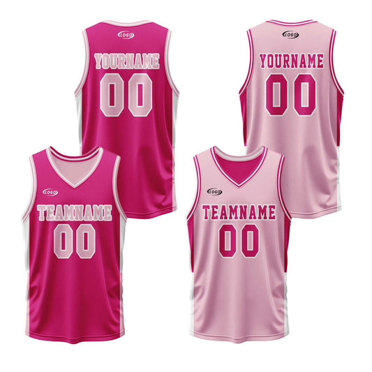 Custom Rose Red Pink Reversible Basketball Suit for Adults and Kids Personalized Jersey