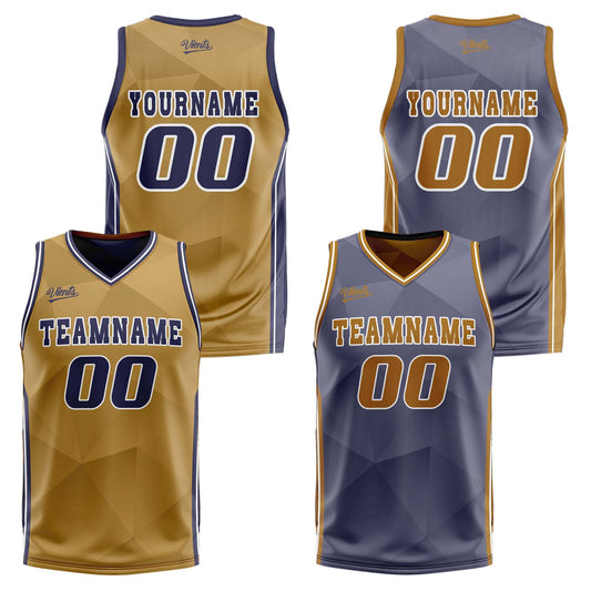 Custom Brown Navy Reversible Basketball Suit for Adults and Kids Personalized Jersey