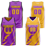 Custom Purple Yellow Reversible Basketball Suit for Adults and Kids Personalized Jersey