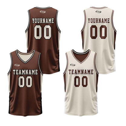 Custom Brown Cream Reversible Basketball Suit for Adults and Kids Personalized Jersey