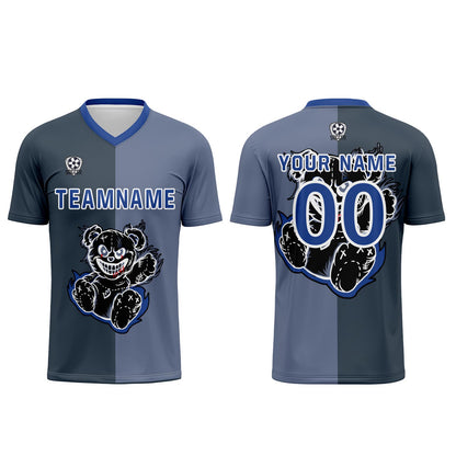 Custom Gray Blue Soccer Uniform Jersey Kids Adults Personalized Set Jersey Shirt