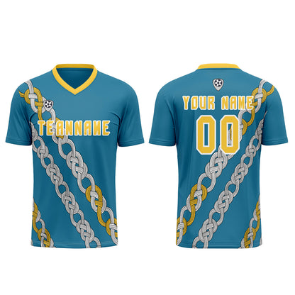 Custom Blue Yellow Uniform Jersey Kids Adults Personalized Set Jersey Shirt