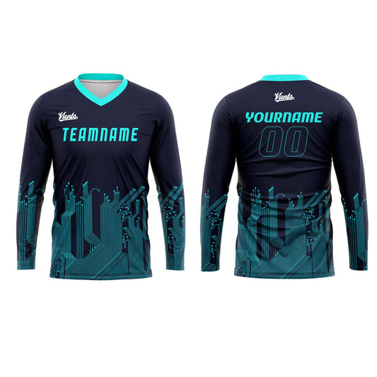Custom Dark Blue Cyan Basketball Soccer Football Shooting Long T-Shirt for Adults and Kids